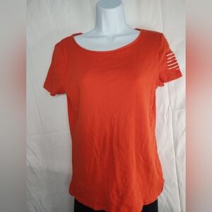 Ralph Lauren Orange Short Sleeve Tee With White Stripe Accent Size L